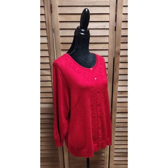Outfit Woman JPR Vintage Beaded Sweater Button Long-Sleeve Knit Red Plus Size 1X - Picture 2 of 7
